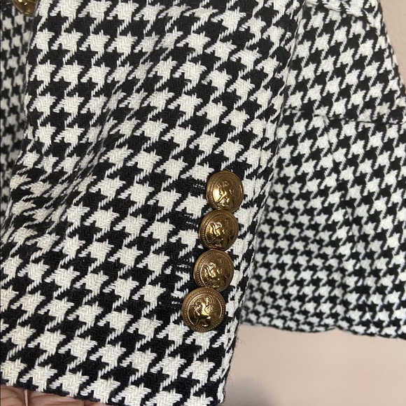 Aqua Houndstooth Blazer Women Black White Tailored One Button Classic Jacket - Picture 4 of 10
